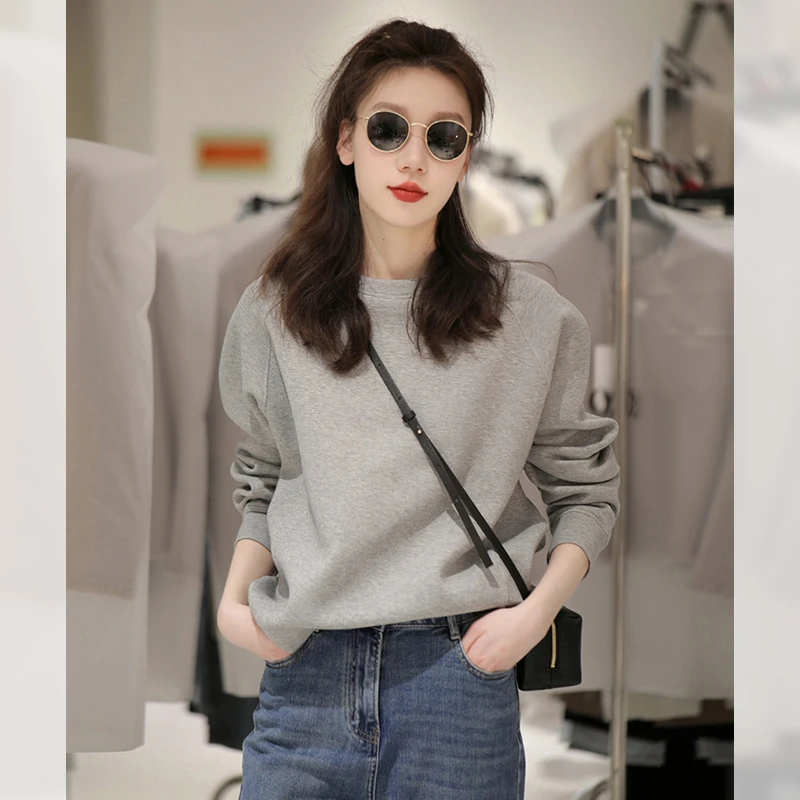 美式慵懒高级感灰色圆领套头卫衣女春秋2025新款爆款欧货今年流行