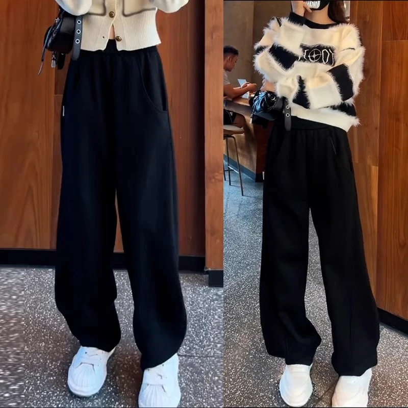 高级感黑色香蕉裤女款2025春秋新款高腰显瘦休闲小个子阔腿裤卫裤