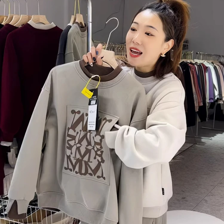 9471#欧货爆款高级感拼接假两件卫衣女春秋洋气宽松休闲长袖上衣