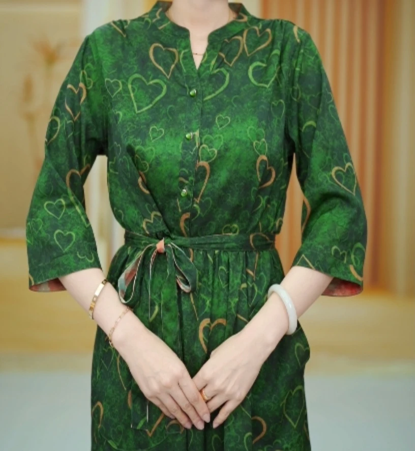 心心相印琥珀扎染双面双穿长袖连衣裙ZF-267