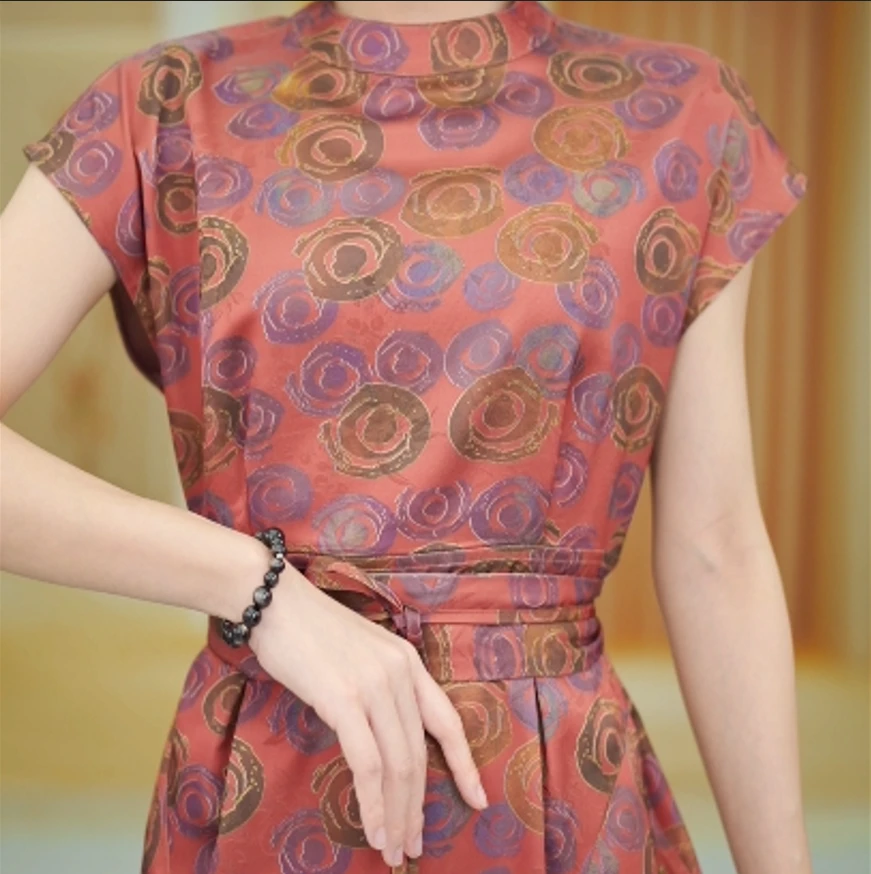 漩涡祥云紫色蝴蝶双面双穿气质旗袍裙ZF-761