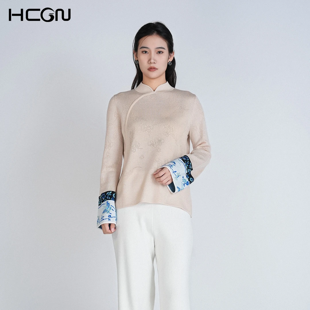 绵羊毛中国风秋冬毛衣舒适百搭保暖女立领挽梦中式毛衫CCL16109