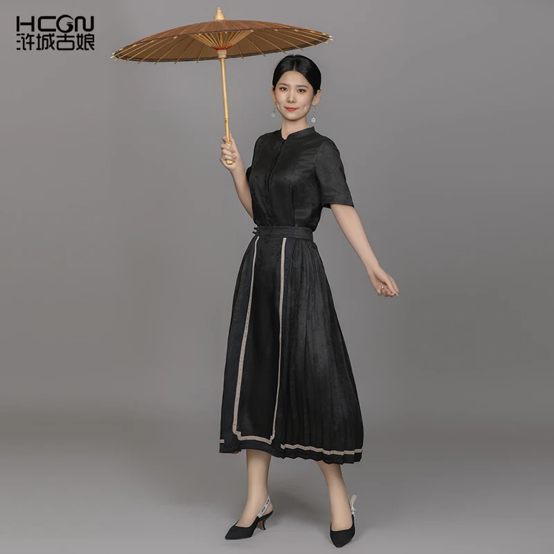 100桑蚕丝中国风黑褐色气质优雅墨檀香云纱套装21B18103+21B19100