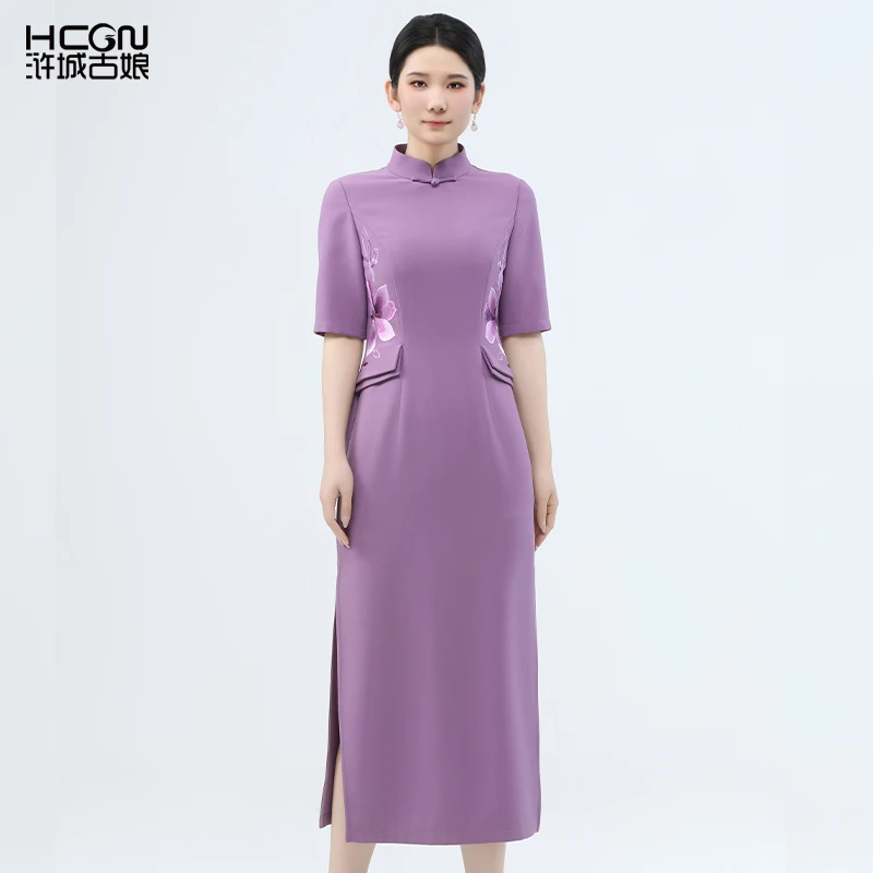 浒城古娘中式国风气质优雅高贵复古修身花鸢旗袍连衣裙-22B17156