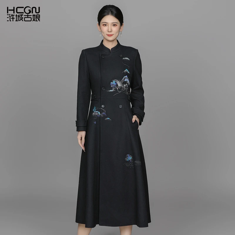 【绵羊毛】新中式国风女装长款裙子瑞鹤战袍连衣裙秋季ACL11511