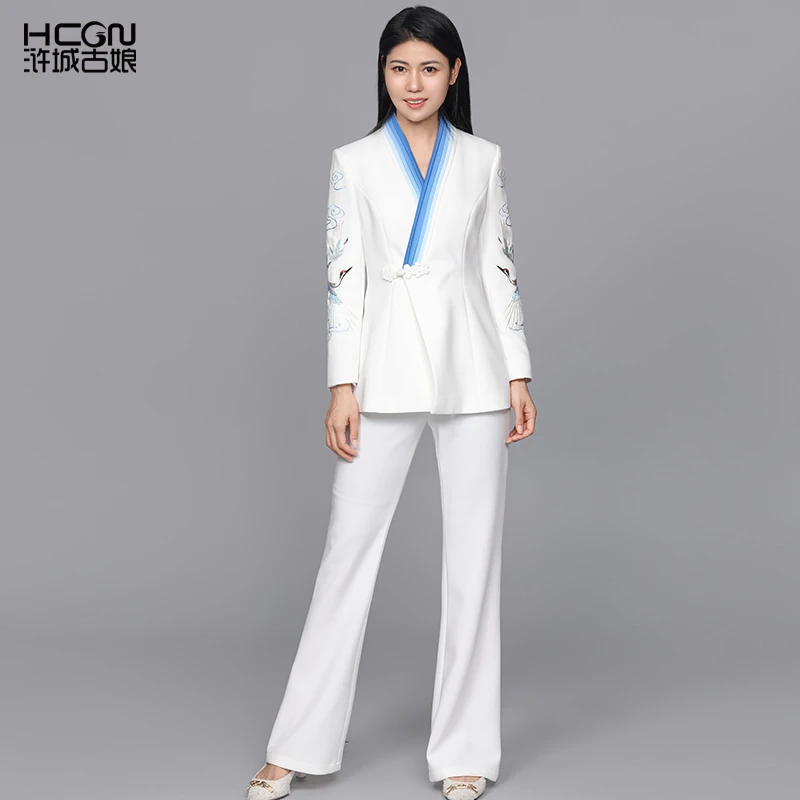 【主持人王婵同款】中式鹤刺绣气质仙灵西服套装18A23709+19A23550