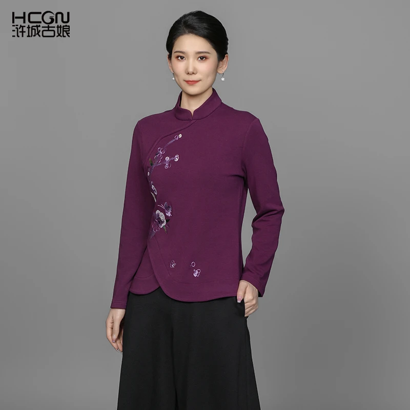 【棉加绒】加绒国风刺绣长袖立领保暖冬季气质梅舞中式上衣ACL18972