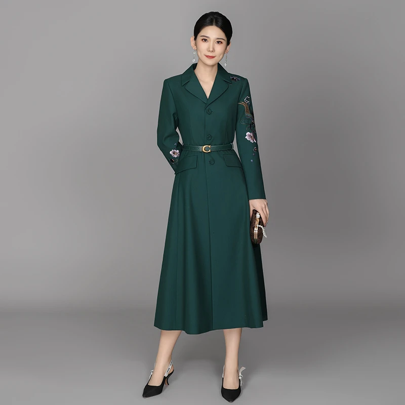 【美丽诺绵羊毛】中国风刺绣修身气质连衣裙仙侣大衣外套ACL11507