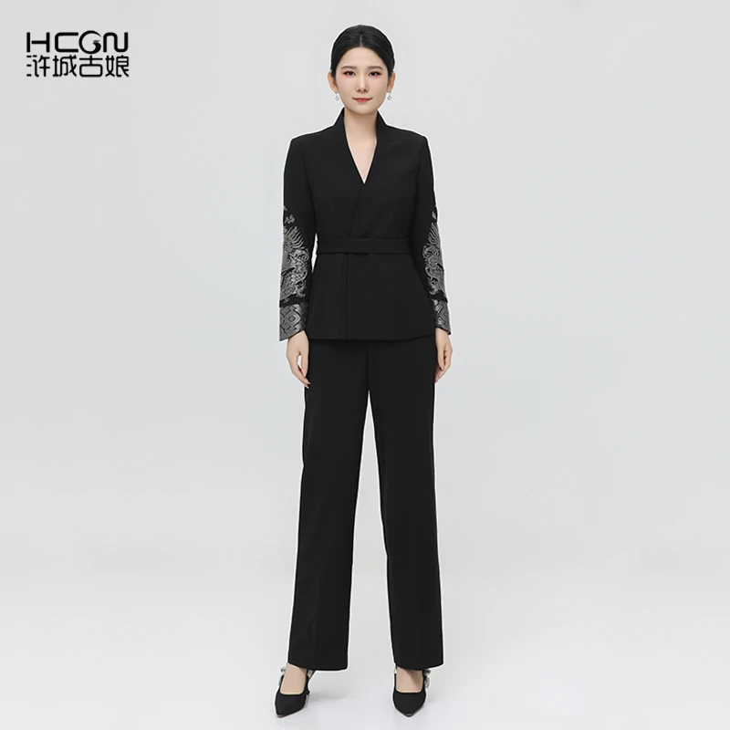 新中式国风西装高端职场女装龙韵骊行西服套装-21C18126+21C19118