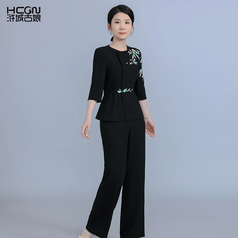 【竹风第三代】新中式女装黑色竹风套装两件套薄-BMT18780+BMT195