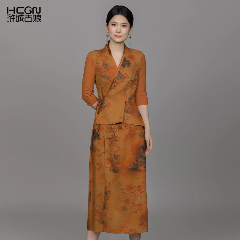 春夏季中式国风显瘦夏季气质优雅锦罗香香云纱连衣裙-22B11168