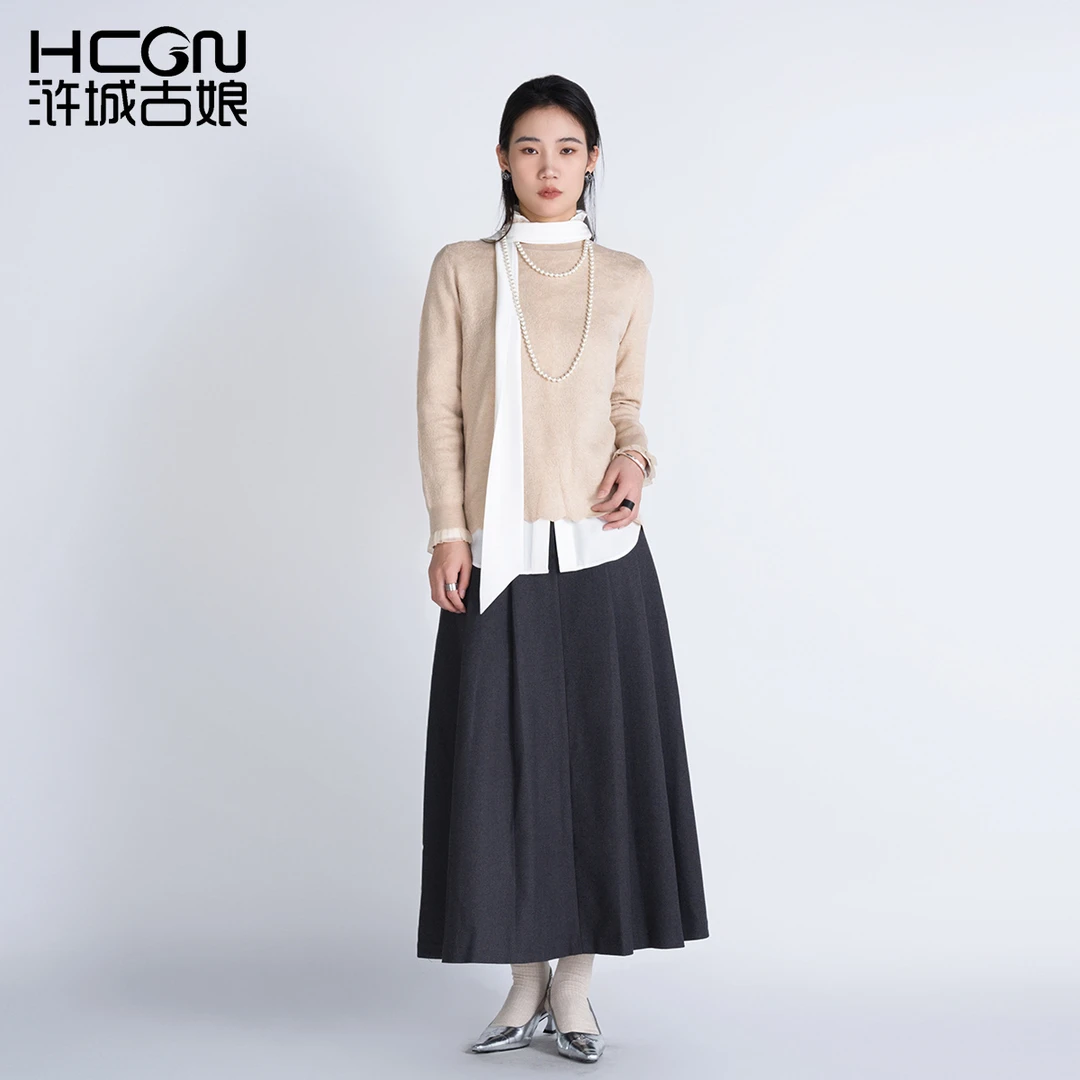 中国风绵羊毛蕾丝边打底纯色高领秋冬舒适女一庭花影毛衫CCL16108