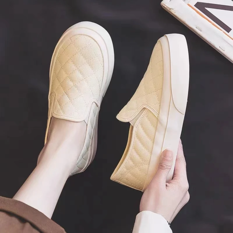 女鞋一脚蹬帆布鞋夏季2024新款小白鞋日系百搭休闲黑色板鞋平底