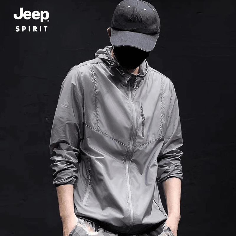 JEEP吉普男士防晒衣夏季轻薄连帽休闲高能感透气宽松防紫外线长袖