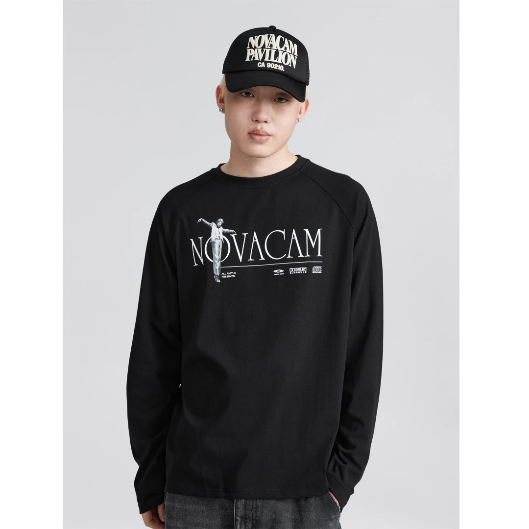 NOVACAM国潮牌高街字母美式重磅情侣宽松圆领长袖T恤百搭雅丹风