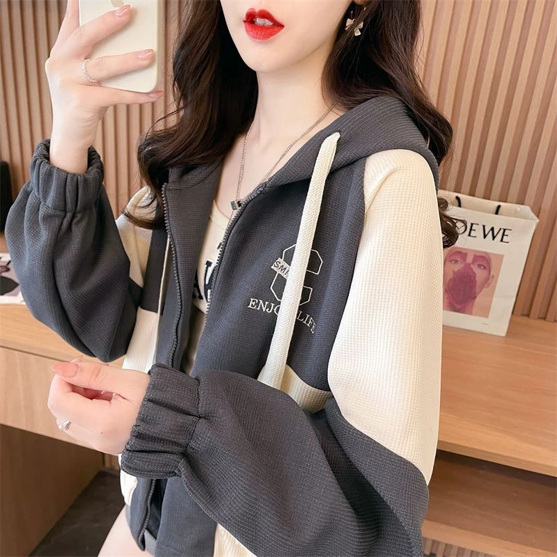 卫衣短款外套女春秋款拉链韩系慵懒风连帽2023新款爆款开衫秋冬季