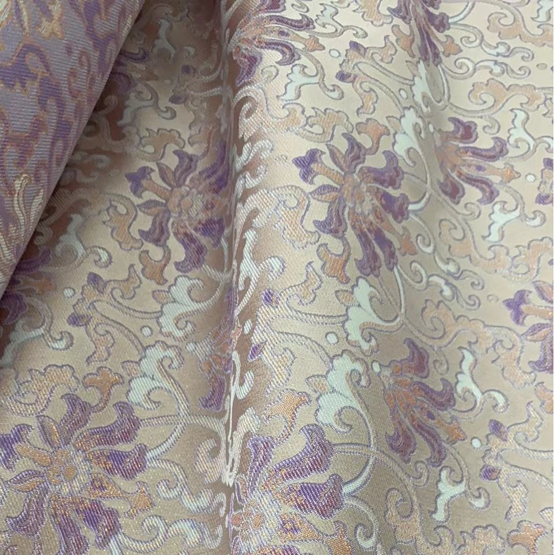 吴罗宋锦（紫地金莲纹锦）140幅宽桑蚕丝面料【一经开裁概不退换】