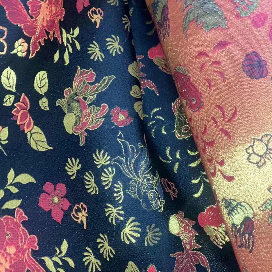 钱小萍宋锦（金鱼海藻纹）140幅宽桑蚕丝面料【一经开裁概不退换】