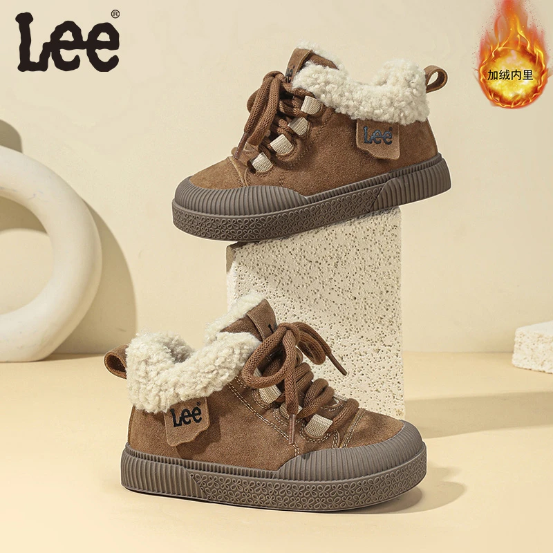 Leekids2024冬季新款男童女童加绒加厚保暖儿童高帮休闲板鞋