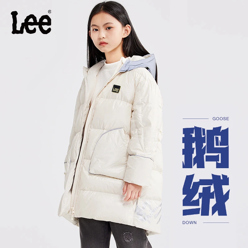 Leekids龙年儿童羽绒服冬季2024长款连帽加厚保暖免洗白鹅绒外套