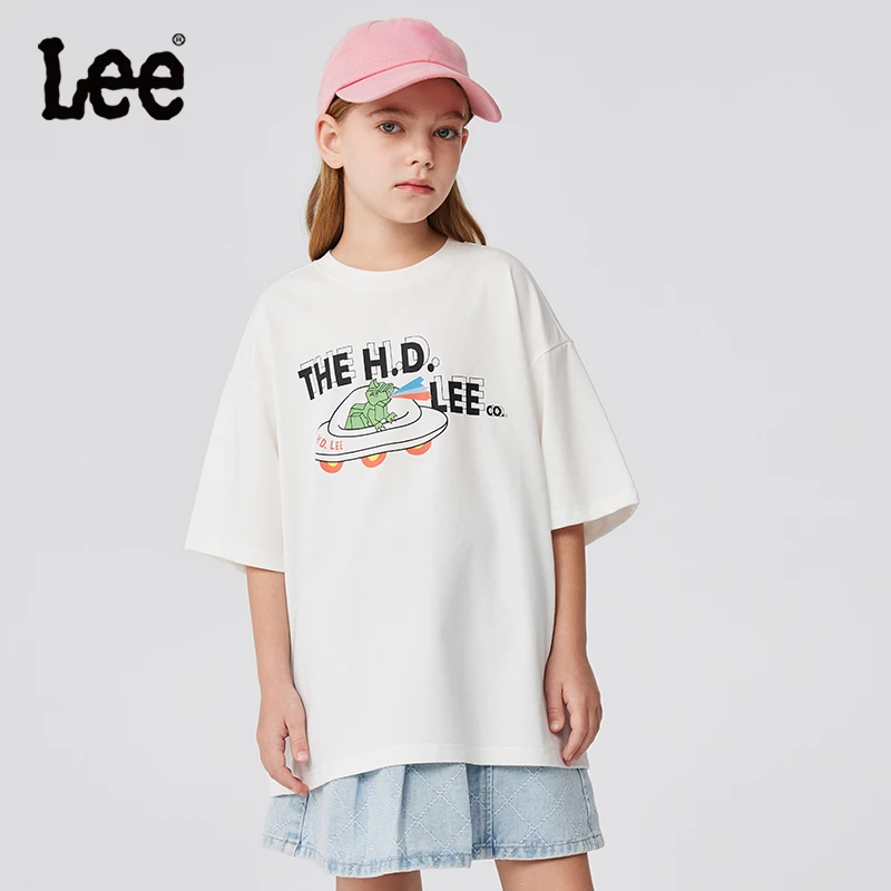 Leekids儿童白t恤2024夏季新款时尚百搭中大童宽松印花潮流半袖