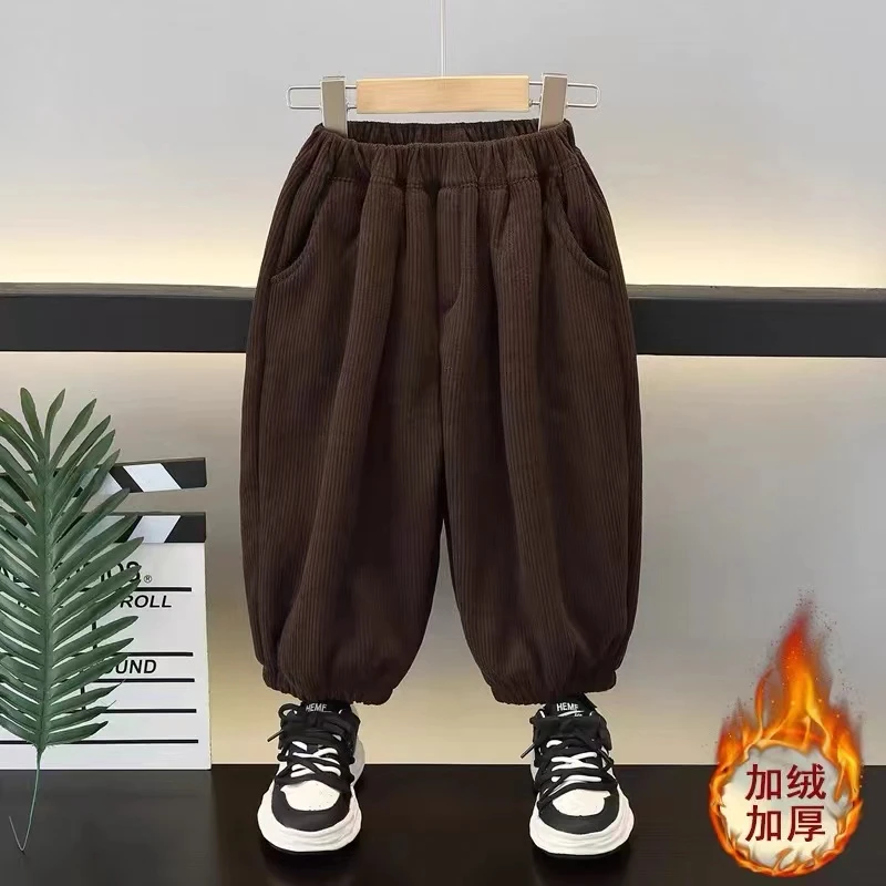 男童加绒裤子秋冬款儿童一体绒卫裤男孩加厚休闲裤宝宝冬季灯笼裤