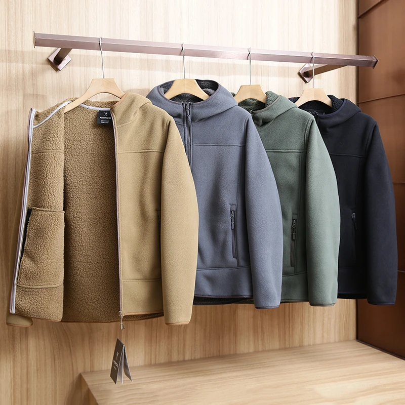 重磅情侣冬带帽加绒加厚休闲摇粒绒男款外套夹克保暖男士连帽户外