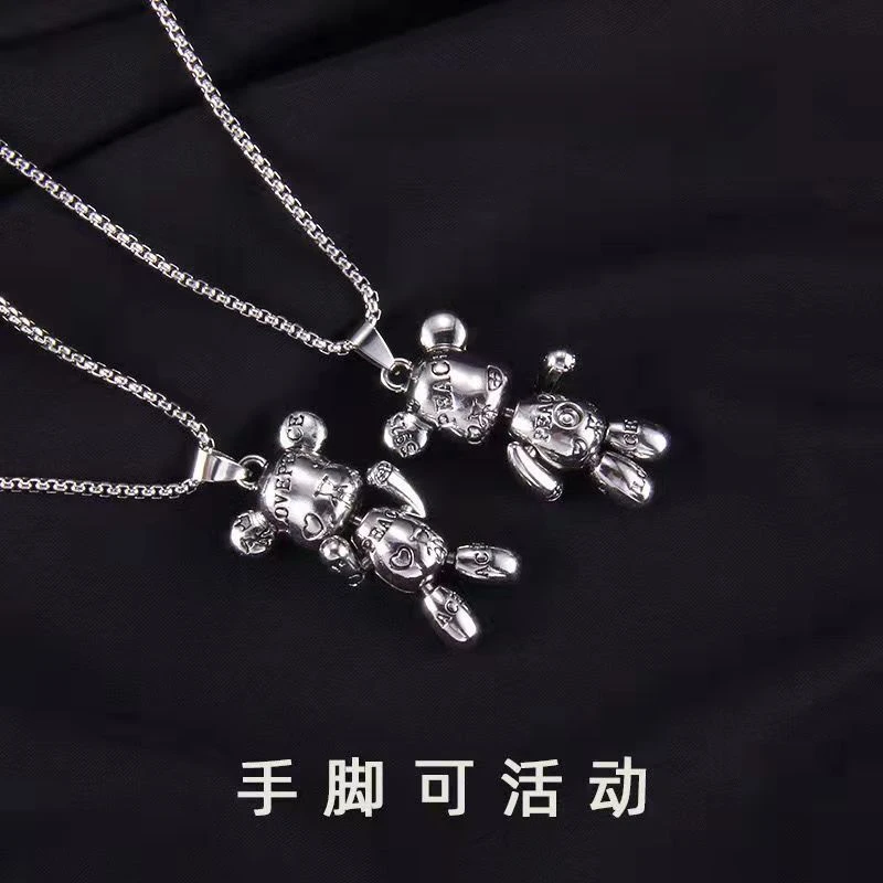 钛钢项链 字母小熊项链东大门可爱时尚吊坠潮流钛钢女男生网红款