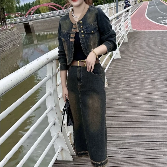 潮款牛仔裙两件套