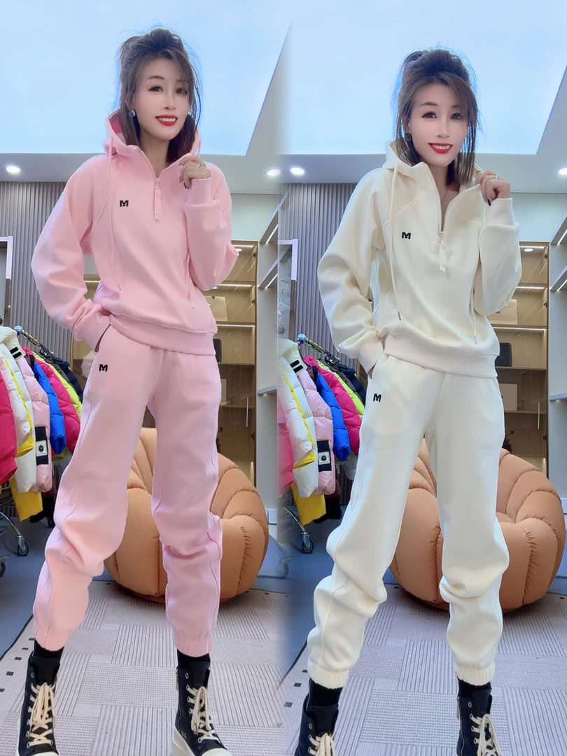 （加绒）113#字母M刺绣洋气连帽两件套