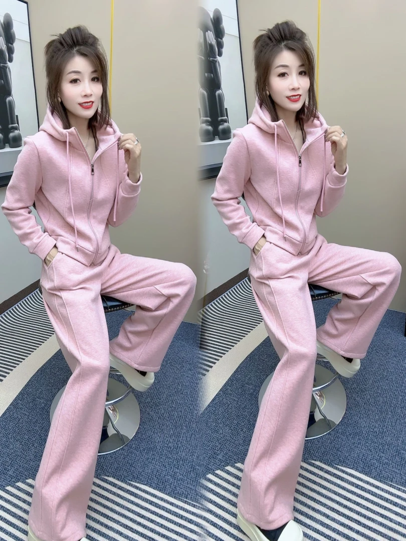 雪尼尔德绒阔腿裤套装