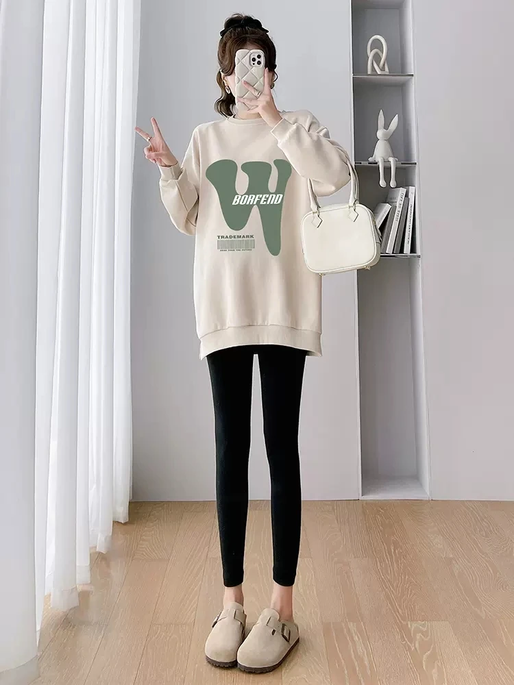 春款孕妇装时尚新款长袖孕妇上衣大码宽松孕妇卫衣中长款遮肚显瘦