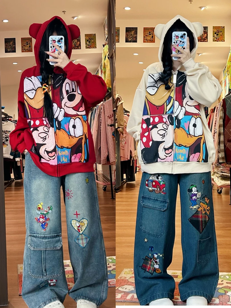 方块/2024秋冬美式复古米奇立体小耳朵加绒保暖卫衣外套