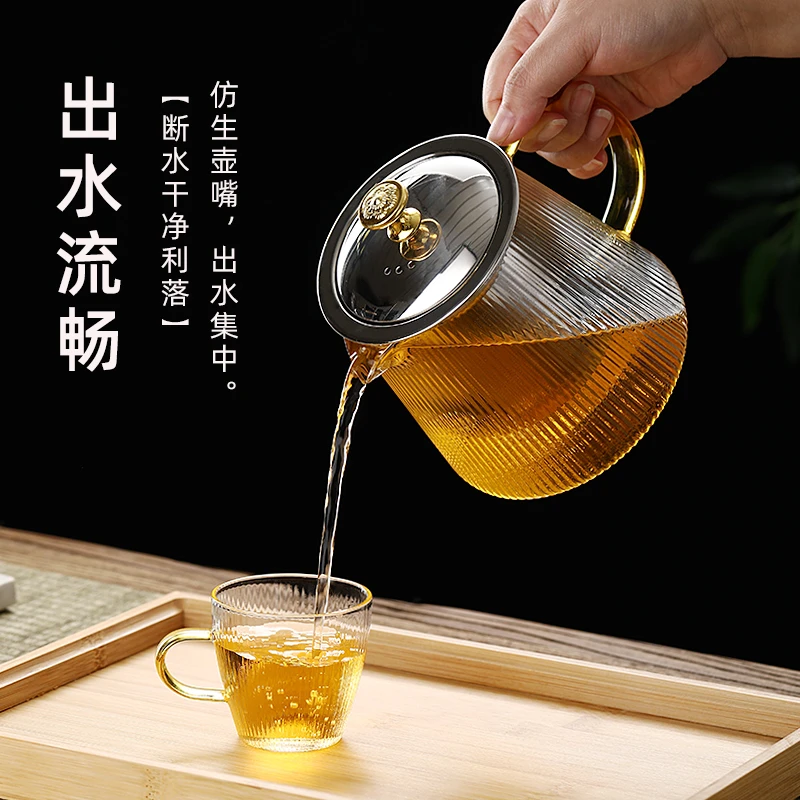 竖纹高硼硅玻璃茶壶 电陶炉加热煮茶壶烧水壶 不锈钢过滤内胆泡茶