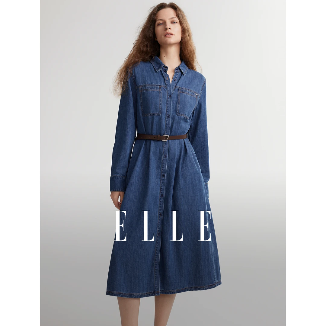 ELLE时尚女装连衣裙2025春季新款欧若风显瘦气质复古EL49248