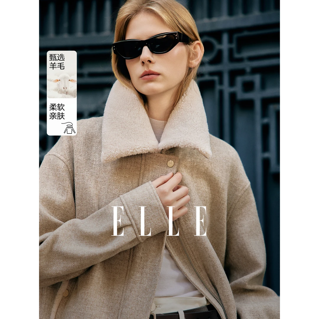 ELLE法式优雅气质短外套2024冬季新款欧若风百搭时尚短款EF40085