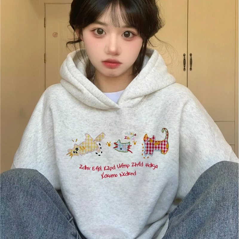 重磅卫衣女2025新款爆款纯棉秋冬加绒加厚宽松美式慵懒风连帽外套