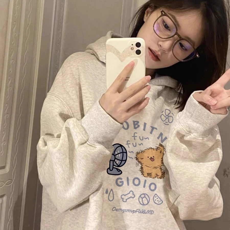 秋冬灰色连帽卫衣女2025新款爆款加绒加厚美式宽松慵懒风学生