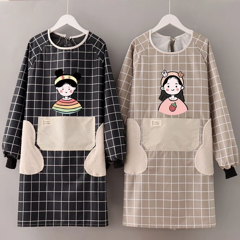 卡通围裙长袖家用厨房做饭防水防油时尚女罩衣日系可爱工作服定制