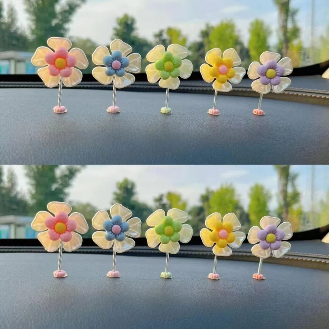 网红新款汽车摆件车载中控台装饰摆饰可爱治愈系清新摇头花朵摆件