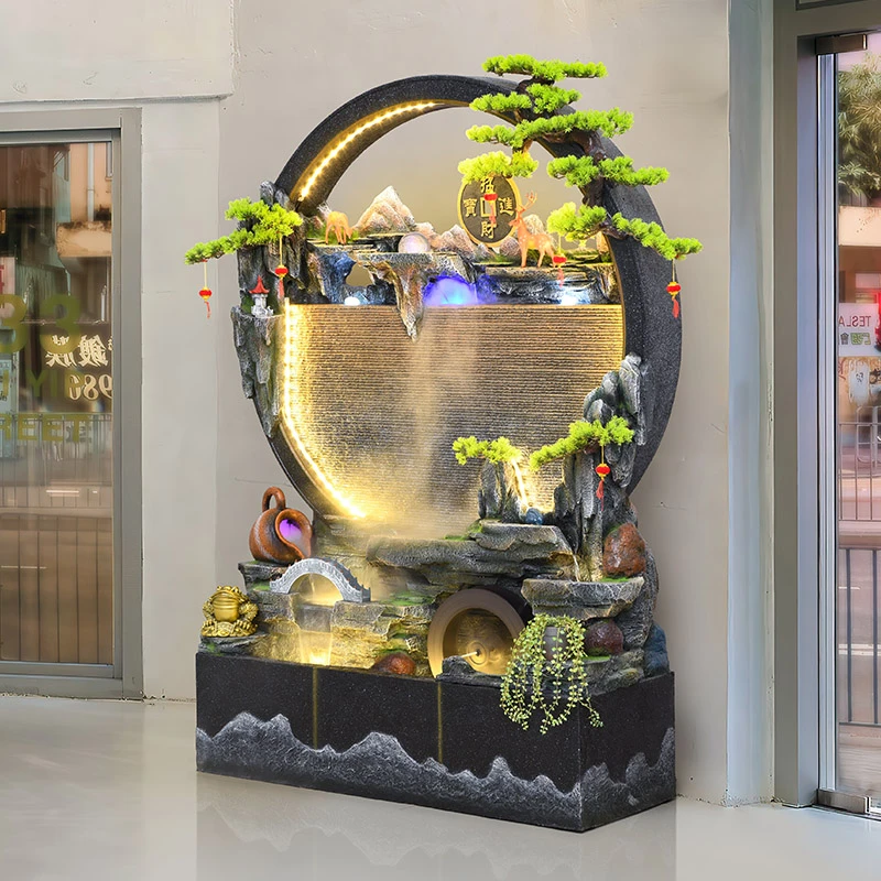 庭院水幕墙流水屏风客厅摆件公司酒店招财风水轮鱼池造景观加湿器