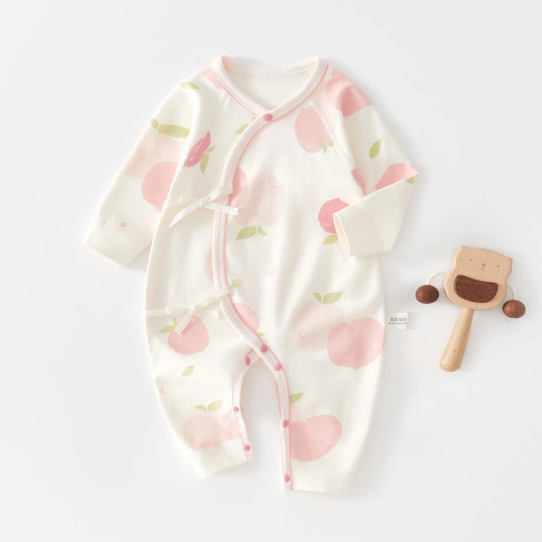 新生儿3个月蝴蝶衣初生纯棉无骨哈衣爬服春秋宝宝系绳护肚和尚服