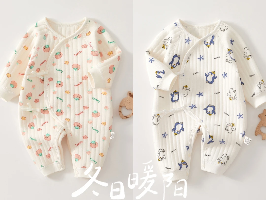 秋冬春季春秋夹棉保暖连体衣纯棉无骨衣服柔软婴儿新生儿薄款哈衣