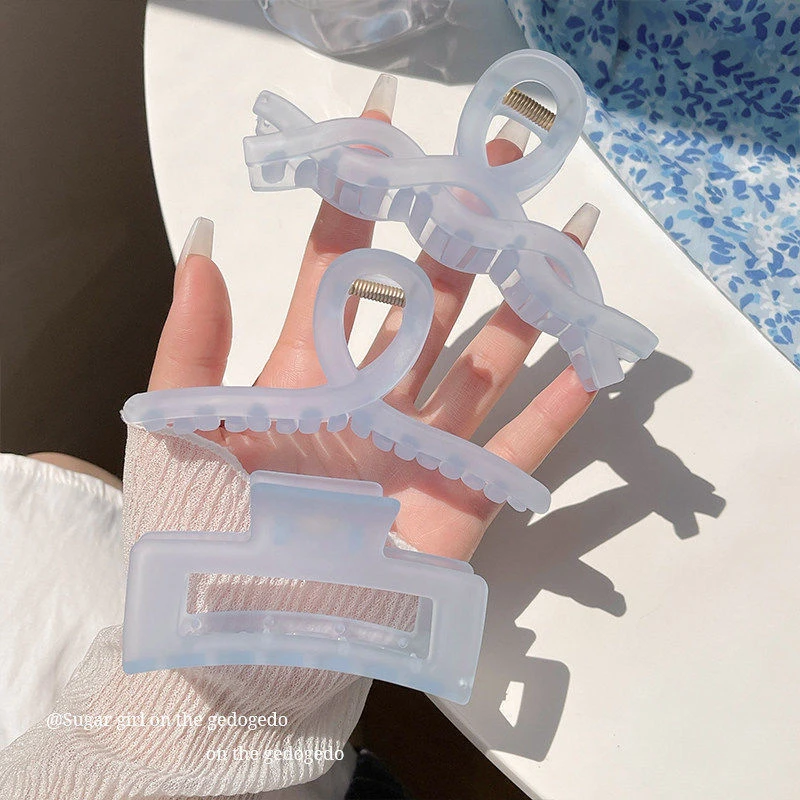 蓝色ins风鲨鱼夹子头饰大号发量多发卡女后脑勺磨砂抓夹夏季发夹