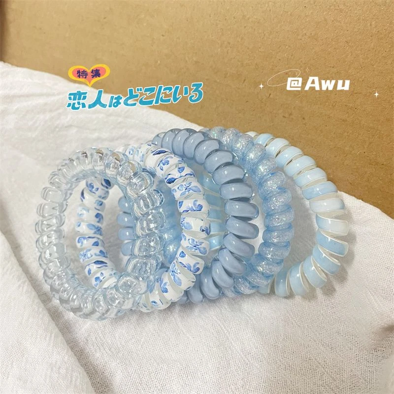 多巴胺海盐薄荷蓝电话线发圈套装学生可爱不伤发发绳皮筋发饰