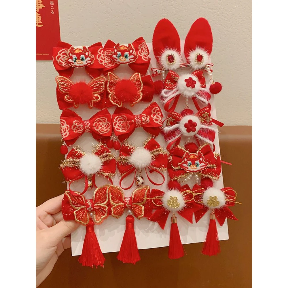 新年头饰儿童中国风发卡宝宝汉服发饰小女孩拜年夹子女童过年发夹