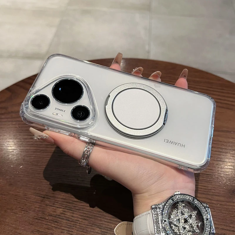 适用华为pura70手机壳新款70pro+高端透明磨砂P70ultra磁吸支点壳