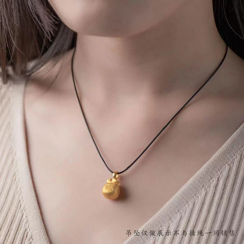 合金皮质项链 金色吊坠黑色挂绳项链蜡皮绳小皮绳挂件颈链不掉色