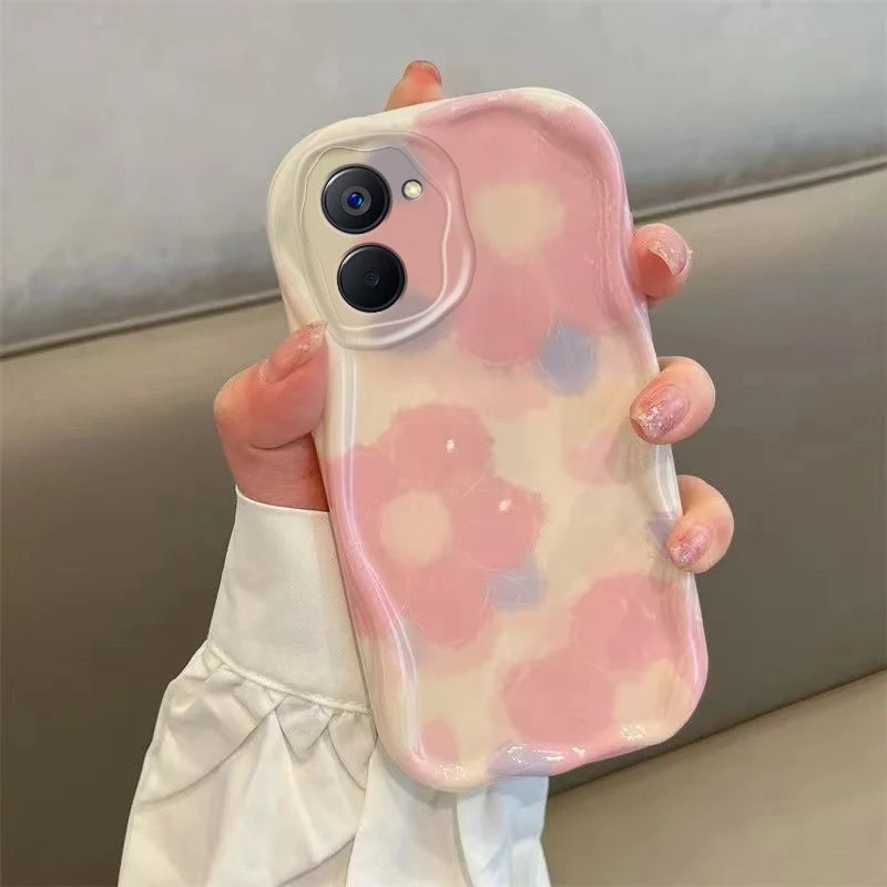 适用于realmev30手机壳真我V30T全包软硅胶防摔波浪亮面花朵潮女
