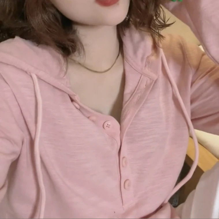 蓝卡缇春夏连帽卫衣上衣休闲韩版显瘦百搭长袖纯色宽松大码T恤女